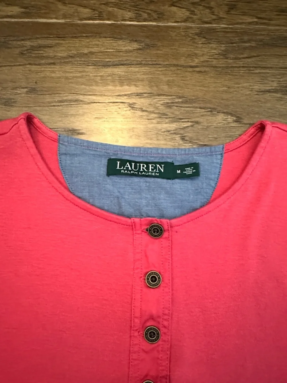 Lauren Ralph Lauren Women’s M Short Sleeve Coral Pink colorway Henley Shirt